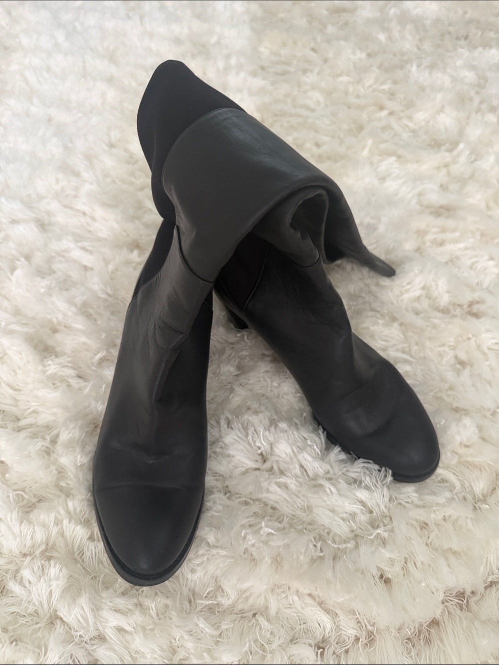 Women's Black Leather over the Knee Heeled Boots